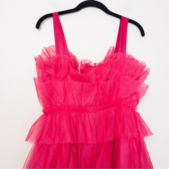 NWT Storia Tulle Tiered Mini Dress M Pink Babydoll Ruffle - Picture 10 of 10